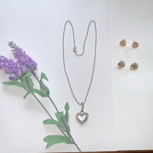 Michael Kors silver heart necklace earrings bundle